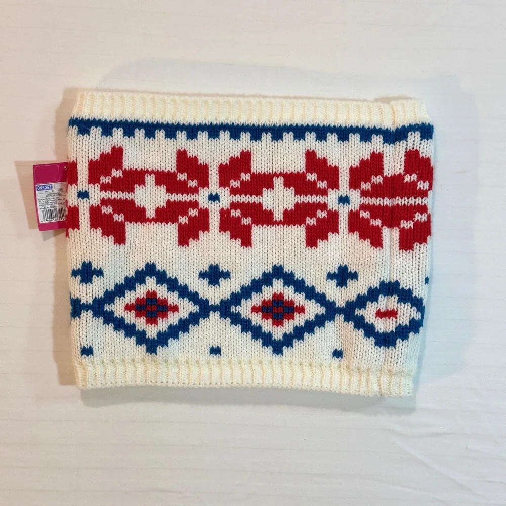 Fair Isle Fleece Lined Knit Neck Warmer Nordic Winter Snood One Size